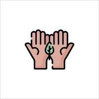 Two hands with a leaf on them, one with a green leaf and one with a green leaf vector