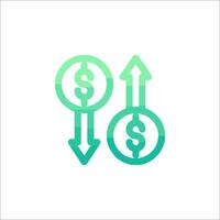 Two arrows pointing up and down with dollar signs vector