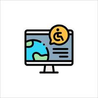 A computer monitor with a globe icon and a speech bubble vector