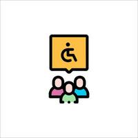 A group of people are sitting around a sign with a wheelchair icon vector