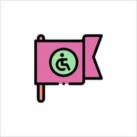 A pink flag with a wheelchair symbol on it vector