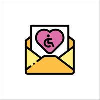 An envelope with a heart and a wheelchair icon vector