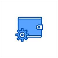 A blue wallet with gears and a gear icon vector