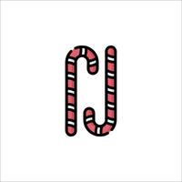 A candy cane icon with a red and white background vector