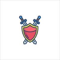 Two swords and a shield icon vector