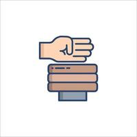A hand is holding a box with a hand on top vector