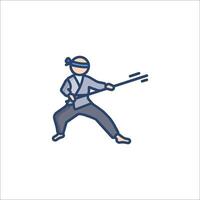A man in a karate outfit is holding a sword vector