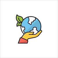 A hand holding a globe with leaves on it vector