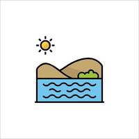 A lake and mountains with sun and clouds vector