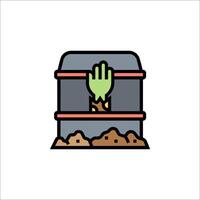 A hand reaching out from a container with dirt and dirt vector