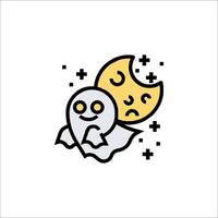 A ghost and moon icon with a smile vector