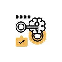 A brain with a key and a check mark vector