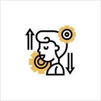 A man with a gear on his head and arrows pointing to it vector
