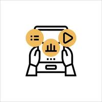 A person holding a tablet with a game icon vector