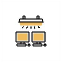 A computer monitor with a light shining on it vector