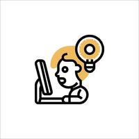 A man is sitting at a computer with a light bulb above him vector