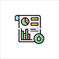 A line icon of a document with a bar graph and a drop of oil vector