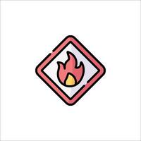 A red and white sign with a flame on it vector