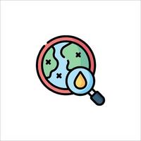 Magnifying glass icon with a globe and a drop of oil vector