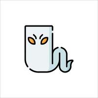 A ghostly looking object with orange eyes and a mouth vector