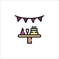 A birthday cake and glasses on a table vector