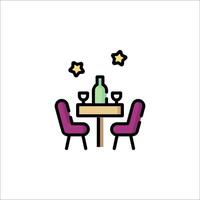 A restaurant table with two chairs and a bottle of wine vector