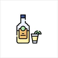A bottle of liquor and a glass of liquor vector
