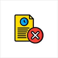A document with a red cross and a clock icon vector