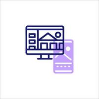 A computer and a phone are shown in a line vector