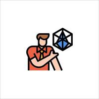 A man holding a cube with a blue and orange outline vector