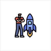 A man is standing next to a rocket vector