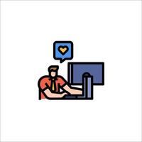 A man sitting at a computer with a heart icon vector