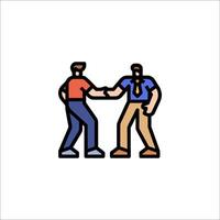 Two men shaking hands in a line on a white background vector