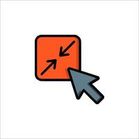 A red arrow pointing to an orange square icon vector