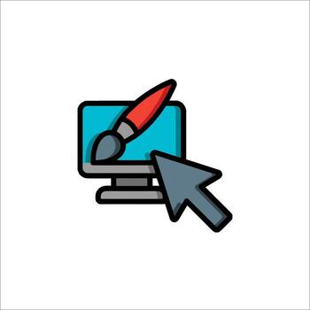 A computer with a paintbrush and an arrow pointing to it vector
