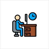 A person sitting at a desk with a clock on the wall vector