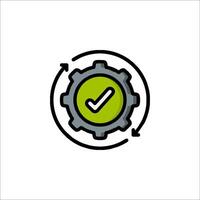 A green and black gearwheel with a tick mark vector
