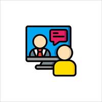 A person sitting in front of a computer with a chat bubble vector