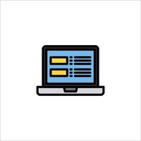 A laptop computer icon with a yellow and blue background vector