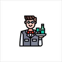 A waiter with a tray and a bottle of wine vector