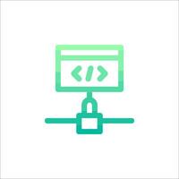 A green icon of a computer screen with a padlock vector