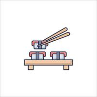 Sushi icon with chopsticks on a wooden tray vector