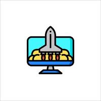 A computer with a rocket on it vector