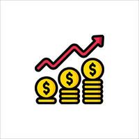 A line icon of a stack of coins and an upward graph vector