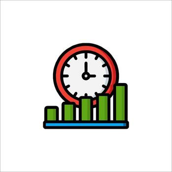 A clock and bar graph icon on a white background vector
