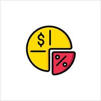 A pie chart with a dollar sign and a slice of pizza vector