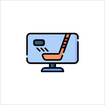 A computer monitor with a chair on it vector