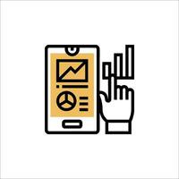 A hand holding a smartphone and pointing to a graph vector
