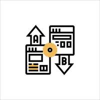 A black and white icon with a yellow arrow pointing to the right vector