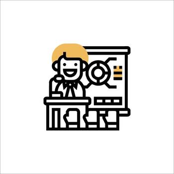 A man is giving a presentation in front of a screen vector